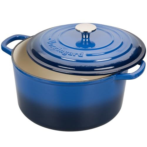 VORRINGARD Enameled Cast Iron Dutch Oven Pot with Lid, for Sourdough Bread Baking, Round Dutch Ovens, 6 Quart, Blue