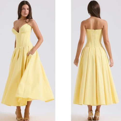 Milkmaid Dress, Cocktail Dress,Length Off Shoulder Sleeveless Dress, Low-Cut Sleeveless Pleated Flowing Dress2
