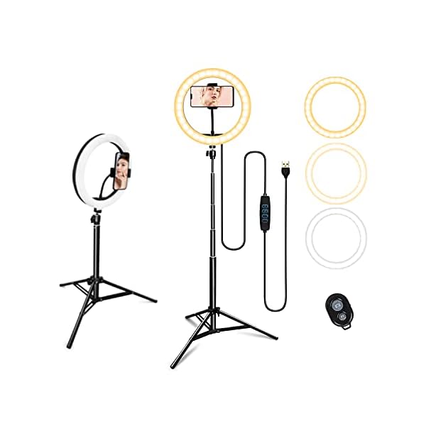 Ringlicht mit Stativ, SHOPLED 10" LED Selfie Ringleuchte mit 3 Farbe und 10 Helligkeitsstufen Live Licht für Make-up, YouTube, Tiktok, und Fotografie, für iOS/Android
