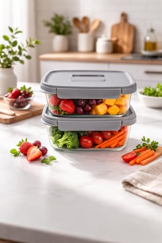 Image of LocknLock Nestopia Airtight Food Storage Container Set - 1.6 L x 2, Nestable Design with Easy-Open Handle, BPA-Free Four-Side Locking Lid, Microwave Freezer Dishwasher Safe