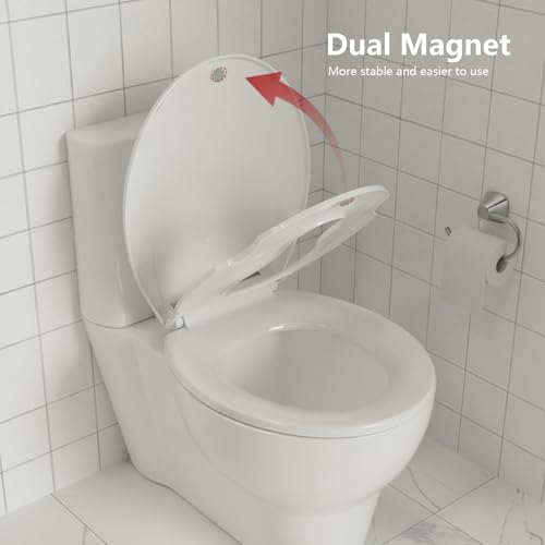 Round Toilet Seat with Built-in Toddler Seat for Easy Potty Training – Slow Close Feature,Easy Install and Clean, Perfect for Both Adults and Children,White