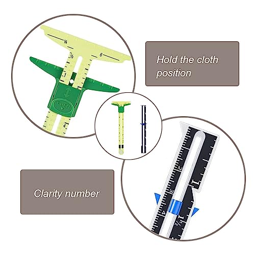 DHinkyoung Sliding Gauge Measuring Sewing Tool Set, 5-in-1Sliding Gauge and Metal Quilting Ruler Sewing Tool Multi Function Sewing Measuring Ruler for Beginner Knitting Crafting Sewing