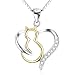 YFN Cat Heart Necklace Sterling Silver Women's Animal Jewelry Gift Two-Tone Love Heart Cat Necklace,18"