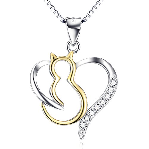YFN BIJOUX Collier 'Charmant Chat' 925 en argent sterling 5A Collier en or zircon cubique en argent...