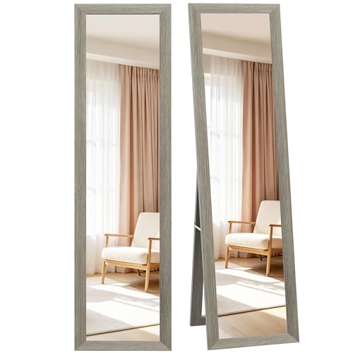HOMCOM Miroir rectangulaire sur Pied Mural ou à Poser avec Cadre en Bois pour Salon Chambre à Coucher 37 x 157 cm Gris