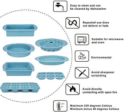 9in1 Nonstick Silicone Baking Bundt Cake Pan Cookie Sheet Molds Tray Heat Resistant Bakeware Tools Kit for Muffin Loaf Bread Pizza CupcakeUtensil