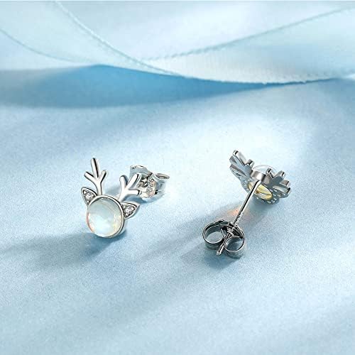 Silver Christmas Stud Earrings for Women Girls, Hypoallergenic 925 Sterling Silver Cute Reindeer Stud Earrings, Snowflake Stud Earrings Cute Christmas Earrings Xmas Gifts with Jewellery Box