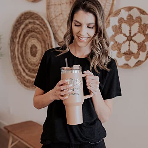 Personalized Tumbler With Handle, Custom 40Oz Insulated Stainless Steel Travel Mug Coffee Cup With Engraved Name And Straw Lid, Personalized Gifts For Women Men Him Her #TOP6
