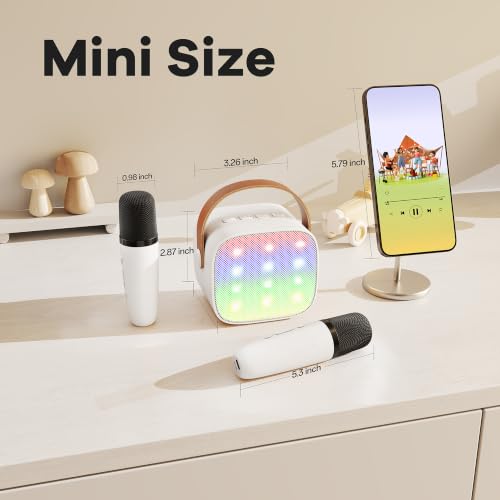 Image of YLL Mini Karaoke Machine for Kids Adults, Portable Bluetooth Speaker with 2 Wireless Microphones,Toys Birthday Gifts for Girls 3, 4, 5, 6, 7, 8, 9, 10, 11, 12+ Years Old Toddler Teens(White)