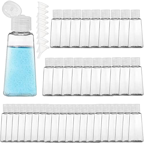SOUJOY Lot de 40 flacons vides en plastique transparent de 60 ml avec bouchon à rabat et 8 entonnoirs de transfert, bouteille d'échantillon de voyage pour shampooing, lotions, crèmes, etc Cover