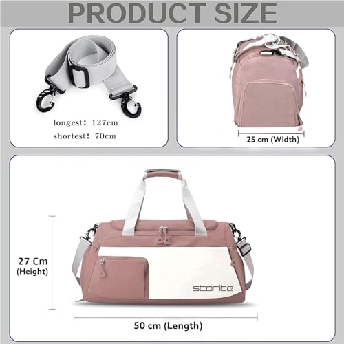 Storite Nylon 50 cms Imported Travel Duffle Bag Multi- Pocket Sports Shoulder Bag for Women with Wet Pocket & Shoe Compartment Weekender Overnight Travel Luggage Bag (Deep Pink - 50 x 25 x 27 Cm) 2 41OdcXG00NL