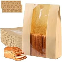 150 Pcs Sourdough Bread Bags with Window, bread Bags for Homemade Bread, Bakery Bag for Storage Packaging - Large Sourdough Bag 13.7 * 8.2 * 3.5 in - 150 Pcs Thank You Bonus Label Stickers