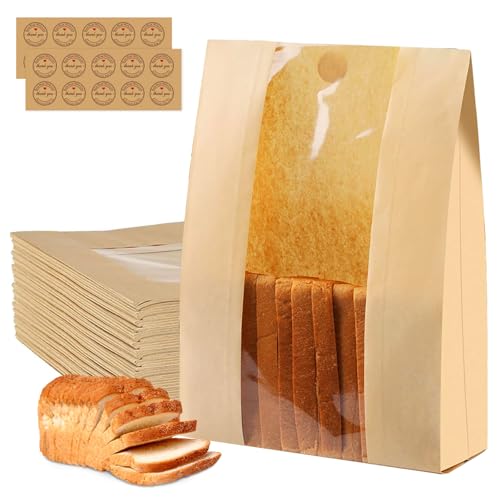 200 Pcs Sourdough Bread Bags with Window, bread Bags for Homemade Bread, Bakery Bag for Storage Packaging - Large Sourdough Bag (13.7 * 8.2 * 3.5 in) - 200 Pcs Thank You Bonus Label Stickers by Flamiracle - Used condition - US$19.16
