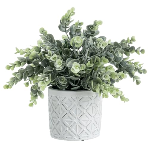 MyGift Artificial Eucalyptus Plant in Modern Gray Concrete Pots with