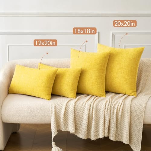Image of MIULEE Pack of 2 Couch Throw Pillow Covers 20x20 Inch Soft Yellow Chenille Pillow Covers for Sofa Living Room Spring Home Decor Couch Solid Dyed Cases
