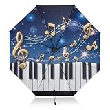 ALAZA Piano Key Music Note Blue Inverted Umbrella for Rain and Sun Auto Open Close 46 Inch Portable Reverse Folding UV Umbrella for Women Men
