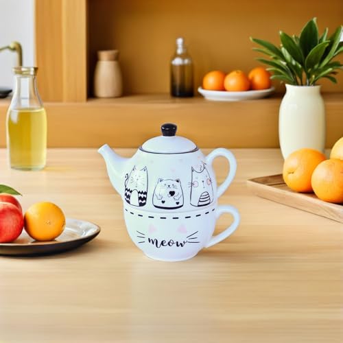 Tetera de cerámica con forma de gato SECFOU de diseño creativo y alta retención térmica 5