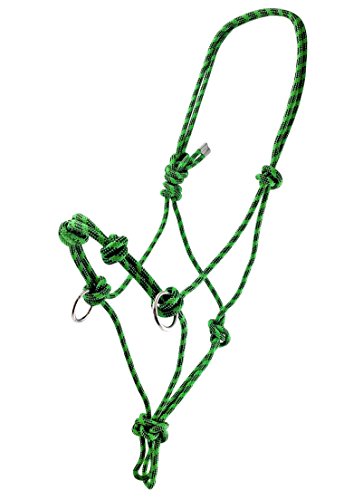 Southwestern Equine Side Pull Rope Halters with Nickle Plated Rings (Green/Black)