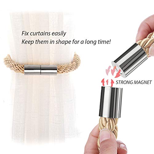 NICEEC 4 Pack Strong Magnetic Curtain Tiebacks Modern Simple Style Drape Tie Backs Convenient Decorative Weave Rope Curtain Holdbacks for Thin or Thick Home & Office Window Draperies (Bronze)