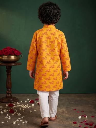 Image of AJ DEZINES Boys Cotton Full Sleeve Letter Printed Kurta Pajama Set for Kids - Ethnic wear | Special Occasion & Traditional Outfit |Boys Kurta Set - Regular Fit
