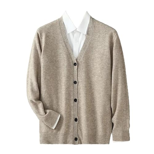Men's V Neck Cardigan Sweater Single Breasted Loose Fitting Knitted Wool Sweater Tops