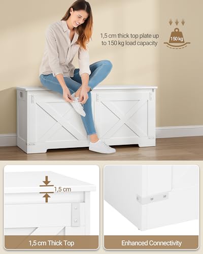 Miniatura 7 de Hzuaneri 100 Cm Banco De Almacenamiento, Caja De Madera Con Bisagras De Seguridad, Armario De Depósito 40 X 109 X 48,5 Cm, Para Entrada Dormitorio Salón, Blanco Sb10903x