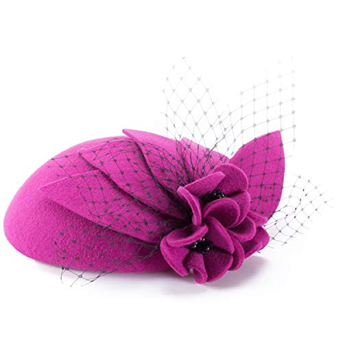 Gorro de cóctel para dama de honor, con perla, color negro perla, de Lawliet Rosa hot pink Talla única Cover