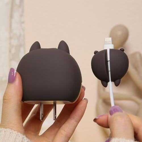 Image of Protective Charger Case for iPhone 18W 20W iPhone 16 15 14 13 12 11 Pro Max Charging Cable Charger Protective Cover Data Cable Protective Sleeve-Dark Brown Squirrel