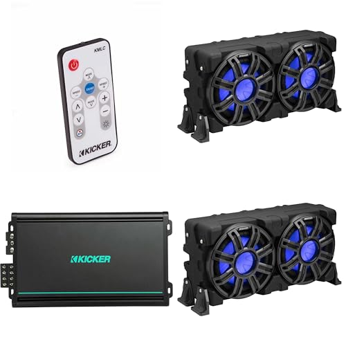 Kicker (2) 51MWLE104 - MWE 10-Inch Loaded Premium Marine Sub Encl w/Passive Radiator 4ohm & 48KMA6004 Marine Amp Bundle (Includes LED Remote)