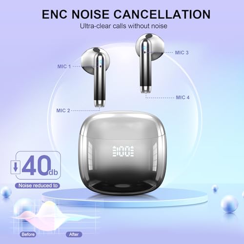 Wireless Earbuds, Bluetooth Headphones 48H Playtime Ear Buds with LED Power Display, IPX7 Waterproof Bluetooth 5.4 Earphones in-Ear Earbuds with 4 Mic for Android iOS Cell Phone Laptop (Black)