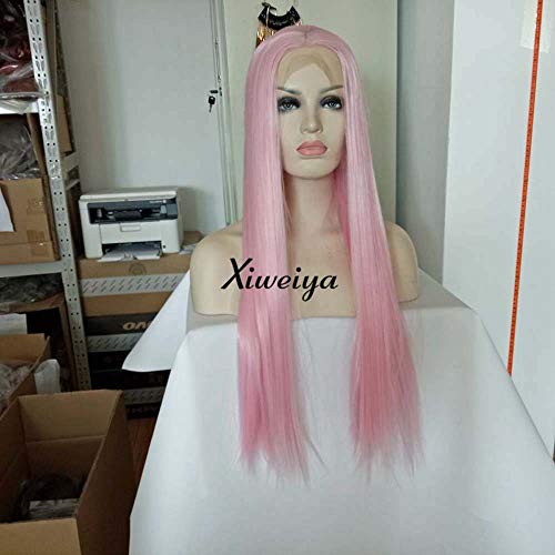 Xiweiya Synthetic Lace Front Long Silky Straight Baby Pink Wigs - Heat Resistant Fiber, Make Up/Cosplay Wigs - Image 3