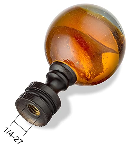 Image of 1 Pack Tawny Crystal Lamp Finial Cap - Handmade, Ball Shaped Patterned Glass with Screw Knob Base, Decoration Accessories for Table and Floor Lamp Shade Top (2 Inches Tall, Bronze Finish)