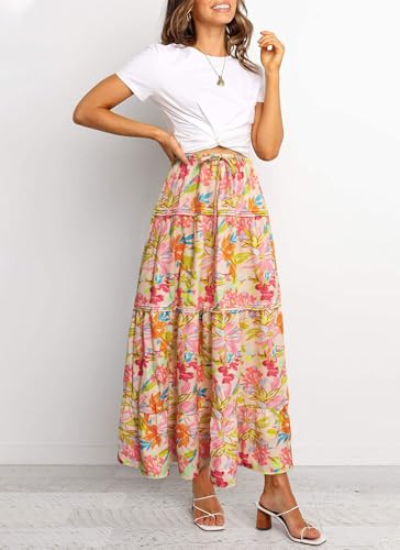 Womens Summer Long Flowy Boho Skirts Casual A Line High Waisted Elegant Vacation Skirt4