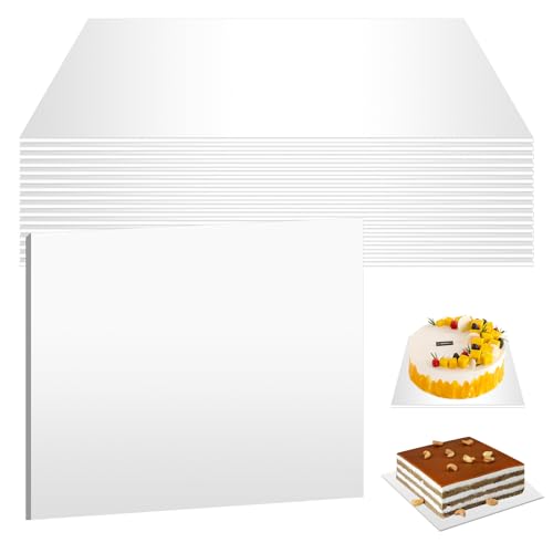 meiqidi 16 Pcs Half Sheet Rectangle Cake Drum Board, Greaseproof Rectangle Cake Boards Foil Corrugated Single Wall Pad for Desserts Display (10 x 14 Inch,White)