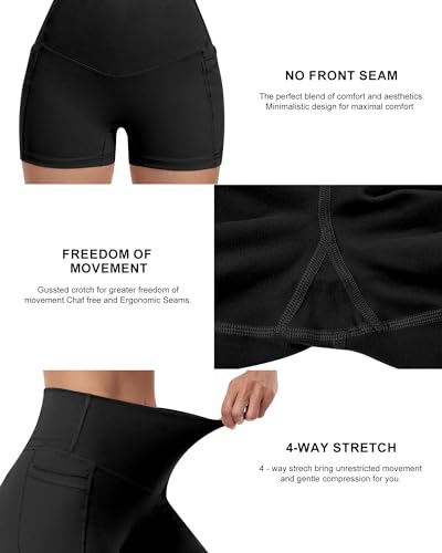 NORMOV 4 Packs Spandex Shorts for Women with Pockets, 3'' High Waisted Tummy Control Booty Yoga Shorts4