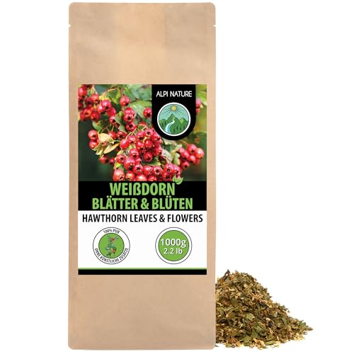 Alpi Nature Weissdorn Tee 1kg Weißdorn Tee lose Weißdornblätter mit Blüte geschnitten