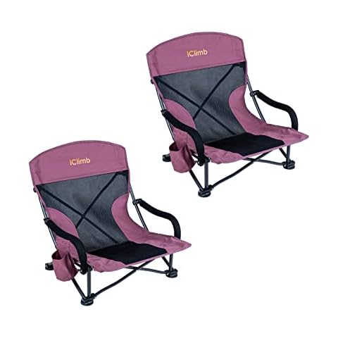 iClimb Low Wide Beach Camping Folding Chair with Side Pocket and Carry Bag (2, Dry Rose) Cover