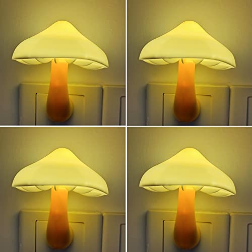 Image of AUSAYE 4 Pack Plug in Night Light, Mushroom Light LED Nightlights for Kids, Adults, Bedroom, Bathroom,Hallway, Stairs, Kitchen White