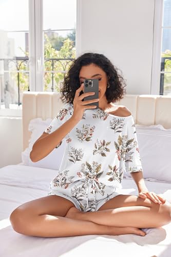 Image of Ekouaer Women's Waffle Knit Two Piece Lounge Set, Soft Matching Outfits for Daily Wear, Casual Shorts Set with Pocket