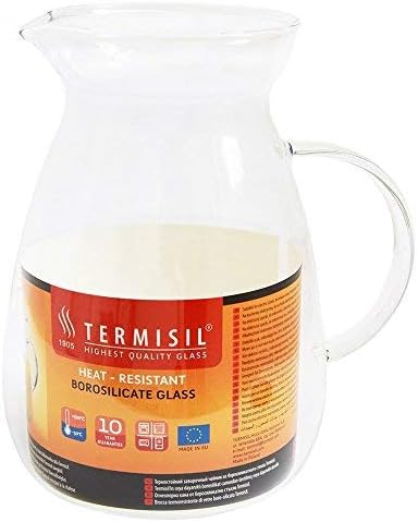 Termisil 1.3L Lightweight Water Jug - Borosilicate Heat Resistant Glass- for Hot & Cold Drinks - Dishwasher, Microwave, Freezer, Hob Safe!