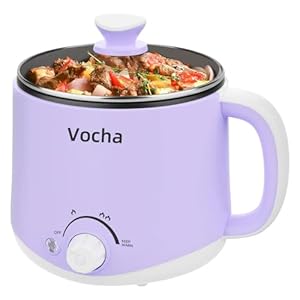 Vocha Elektrische Hot Pot, 1.6L Kleiner Kochtopf mit Warmhaltefunktion, Tragbare Schneller Suppentopf, Multi Reisekocher für Suppe/Ramen/Pasta/Haferflocken/Ei, mit Dual Power (Violet)