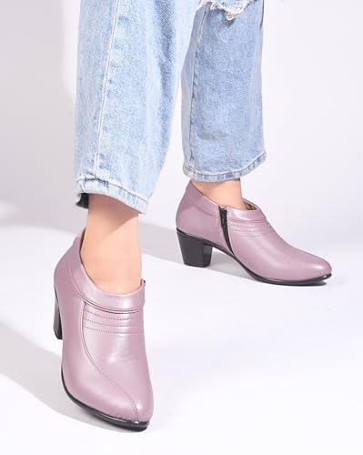 Image of SilverArrow Ankle Length Block Heel Boots Trendy Comfortable Zipper Boots for Womens & Girls Black