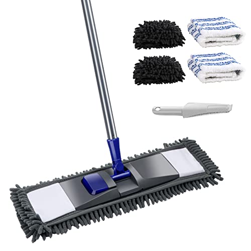 Masthome Flachmopps,Bodenwischer mit 4 Moppads magischer Staub-Wischmopp für die Reinigung von Laminatfliesen,Hartholzböden etc senden Sie einen Reinigungsschaber Cover