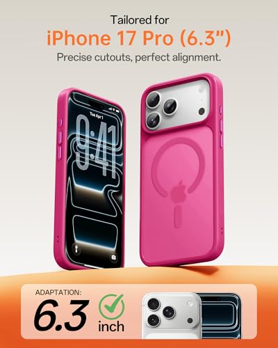 Image of UNBREAKcable Magnetic for iPhone 17 Pro Case 6.3-Inch, Compatible with MagSafe, Full Camera Protection, Built-in Magnetic Ring, Drop Protection Shockproof Slim Phone Cover - Hot Pink