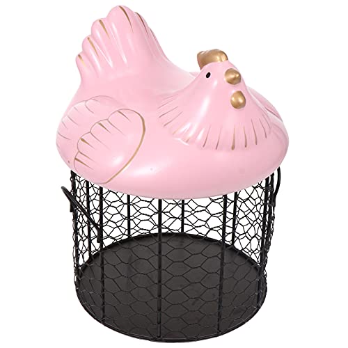 Yardwe Coquetier Rose 1 Ensemble Métallique Panier De Stockage des ?ufs De Poulet Forme Vintage Coquetier Corbeille De Fruits Couvercle pour La Maison Cuisine Ferme Décoratif Rose