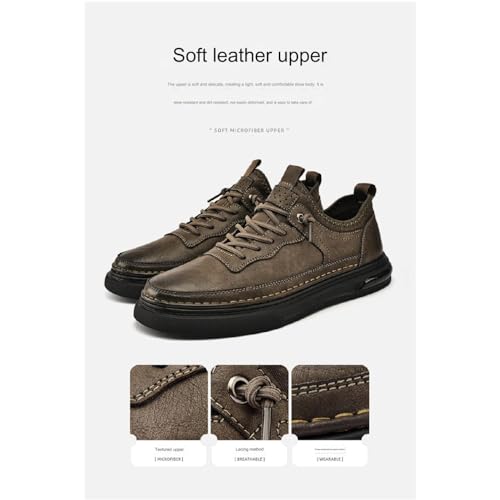 Mens Leather Fashion Oxford Sneaker Low Top Lace Up Round-Toe Casual Oxford Shoes Retro Comfortable Business Dress Invisible Height Increasing Non-Slip Softsole Walking Work Shoes4