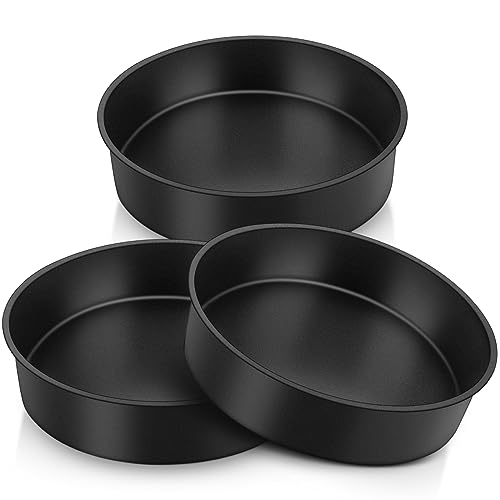 HaWare 9.5 Inch Cake Tin Set of 3, Non-Stick Stainless Steel Baking Pan, Large Round Birthday Wedding Layer Cake Tins for Baking Roasting Serving, Healthy & Non-Toxic, Rust Resistant (24cm, Black)