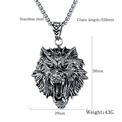 FUTIMELY Men's Stainless Steel Viking Wolf Necklace - Vintage Gothic Tribal Pendant - Punk Style Domineering Fierce Amulet Wolf Head Jewelry3