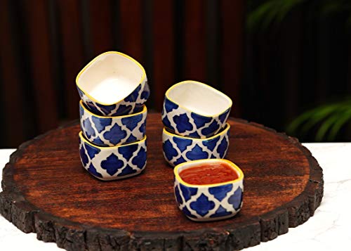 Image of Freakway Ceramic Handpainted Moroccan Studio Pottery Chutney Bowl /Small Katori Set (Black and Off White, Small- 40 ml) Set of 6