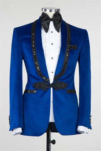 Vintage Velvet Tuxedo Sequined Slim Fit Suit Jacket for Men Shawl Lapel Blazer Wedding Prom Dinner2